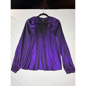 Current Air Purple Metallic v-neck tie relaxed blouse sz S